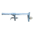 The French Creek Parapet Wall Anchor 1789, made by French Creek Production, is a metal hitch attachment featuring a long horizontal bar and hook at the bottom for temporary anchorage when towing or carrying loads. It includes a loop to secure with a lock and has a silver, galvanized finish for rust resistance, making it ideal for use when attached to a parapet wall anchor.