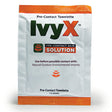 A packet of Coretex IvyX Pre-Contact Towelettes, part of the "Poison Oak & Ivy Formula," provides protection against poison ivy by forming a barrier against environmental allergens. It's intended for application on the skin before coming into contact with poison ivy, oak, and sumac, weighing in at 7.8 grams per packet.