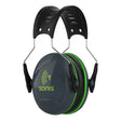 The PIP Sonis 1 Passive Ear Muff with Adjustable Headband 262-AEB010-HB is an essential piece of safety equipment designed for optimal hearing protection. Featuring black ear cups with green accents, the earmuffs include sleek silver metal connectors on the adjustable headband, proudly displaying the "Sonis" logo on the ear cups.