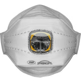 A white PIP Springfit N95 flat-fold disposable respirator mask featuring a centrally positioned valve and visible stitching. The words "PIP" and "Springfit" are printed on it, underscoring its reliability among disposable masks.