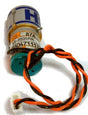 The RKI Eagle Replacement H2S Sensor 65-2035RK, from RKI Instruments, is a compact cylindrical motor featuring a blue end cap and two twisted wires in orange and brown with a white connector. It is designed for precise Hydrogen Sulfide detection as part of the RKI Eagle system.