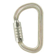 The Petzl VULCAN Triact-Lock Carabiner M073CA00 is a high-strength, oval-shaped carabiner in silver with a locking mechanism, designed for climbing and safety tasks, depicted against a plain white background.