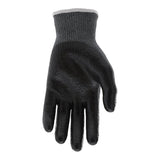 The MCR Safety CutPro 13g Nomex Arc Rated Gloves 9379BP are black, textured, cut-resistant gloves with a gray cuff, coated for improved grip and protection. Sold in packs of 12 pairs.