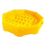 The UltraTech International Drum Funnel, model 0482, showcases an octagonal plastic design in vibrant yellow with a textured grid-like interior, making it perfect for efficient drum bung access.