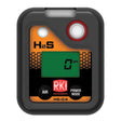 The RKI Instruments HS-04 Series H2S Single Gas Monitor 73-0063 is an excellent choice for personal monitoring, displaying "0 ppm" on its screen. With a sturdy black and orange design, it includes two buttons labeled "Air" and "Power Mode," ensuring reliable performance with an IP-67 rating.