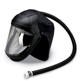 Introducing the Allegro Economy Supplied Air Face Shield with Low Pressure Adapter from PK Safety Supply—a NIOSH-approved helmet featuring a clear face shield and an attached flexible breathing tube. Designed for maximum safety and respiratory protection, this supplied air helmet ensures you stay secure on the job.