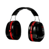 A pair of 3M Peltor H10A Ear Muffs in a sleek black design with red accents, crafted for superior noise reduction and hearing protection, set against a plain white background.