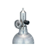 A close-up of the WatchGas Fixed Flow Regulator Stainless Steel 0.5 LPM, featuring a stainless steel pressure gauge, fixed flow regulator, valve, and nozzle by WatchGas, set against a plain white background.