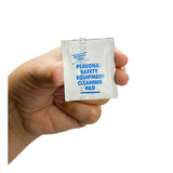 A hand holds a small, sealed packet labeled "Allegro 3001 Alcohol-Free Respirator Cleaning Wipes" by Allegro, ideal for alcohol-free cleaning of respirator facepieces.