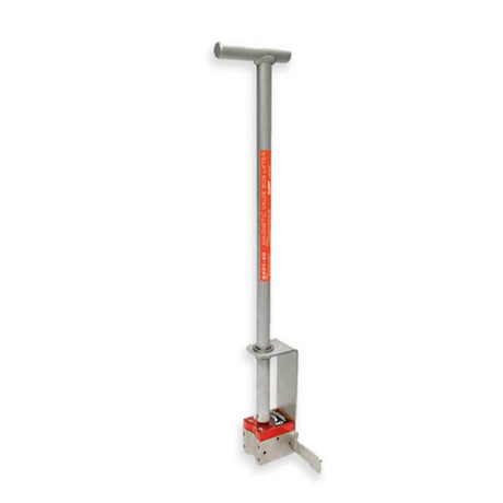 Introducing the Allegro Magnetic Valve Box Lid Lifter 9401-4, this robust device features a T-shaped handle and a red base, expertly crafted in a silver design for seamlessly lifting heavy utility covers.