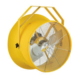 The Allegro High Output Fans 9541, from the Allegro brand, is a yellow industrial fan that boasts high velocity performance with a metal grill and robust carrying handle. Its large silver blades are specifically designed for heavy-duty use in demanding industrial settings.