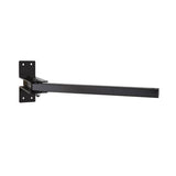 A black wall mount bracket made from cold rolled steel with two square base plates for secure attachment, designed for horizontal extension and ideal for supporting items such as shelves, TVs, or the Allegro Fan Mount (for High Output Fans) 9541.