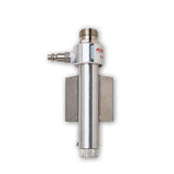 The Allegro EZ Air Flex Grinding/Welding Air Shield SAR 9907-WADF is a robust metallic valve assembly featuring a cylindrical body with multiple connectors and a threaded top, tailored for integration in respiratory protection systems. It includes side brackets for simplified installation and possesses a polished surface that reflects light, highlighting its industrial aesthetic.