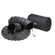 The Euramco Anti-Static Duct - 12", featuring a coiled black design with flame retardant properties and a zippered closure, is ideal for forced ventilation, and it sits beside a black carrying bag on a white background.