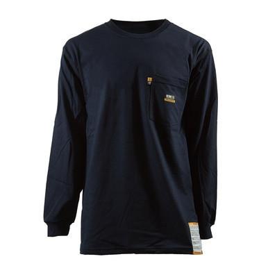 The Berne 7 oz FR Navy Crew Neck Long Sleeve T-Shirt (FRK11NV) offers a simple and classic design with comfort and style. It features a left chest pocket with a small label, and is made from 100% cotton.