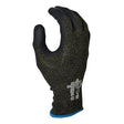 SHOWA S-TEX 581 Cut Resistant Gloves by Showa Best feature a textured grip and wrist cuff, enhanced with a nitrile coating for added durability. The back of the hand displays markings for safety certifications and brand information. This product is sold in packs of 12 pairs.