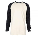 The ForgeFR Men's FR Baseball Tee MLFRBBT0021 showcases a classic design with a white body and black sleeves, beautifully displayed against a plain white background.