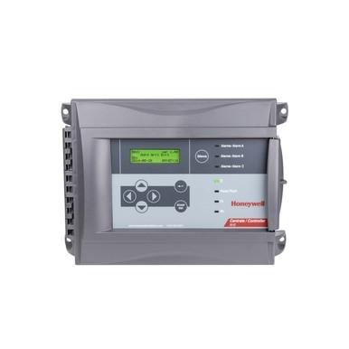 The Honeywell Analytics Gas Monitor Controller 301-C features a digital display, navigation buttons, and indicator lights within a gray casing. It offers seamless integration with its BACnet/IP interface and displays visible branding on the lower right corner.