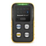 The BW Honeywell Honeywell BW Icon+ Multi-Gas Detector is a compact device equipped with a digital display and buttons for LEL, O2, H2S, and CO. Its yellow and black casing highlights its reliability and safety as a dependable four-gas detector from a trusted brand.