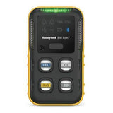 The BW Honeywell Icon+ Multi-Gas Detector is a sleek black and yellow device equipped with a digital display and buttons for detecting LEL, O2, H2S, and CO gases, emphasizing its versatility. The brand name is prominently displayed on the front.