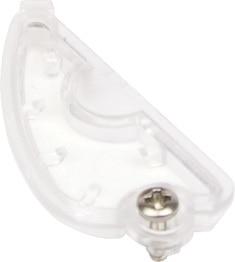 A transparent, curved plastic component with a metal screw at one end, featuring a notched design and small protrusions on its surface, ideal for use with BW Honeywell's BW Micro 5 Sample Pump In-Line Filter M5-AF-K3 (5/Pack).