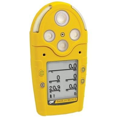 The BW Honeywell GasAlert Micro 5 Multi-Gas Monitor M5-XW0Y-R in yellow is an essential workplace safety device, featuring a digital display that provides numerical readings for different gas levels. With four sensor ports and user-friendly buttons located beneath the display, this monitor guarantees precise and dependable gas level tracking.