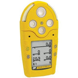 The BW Honeywell GasAlert Micro 5 Multi-Gas Monitor M5-XW0Y-R, in yellow, includes a digital display for readings and multiple sensor openings on top to ensure workplace safety.