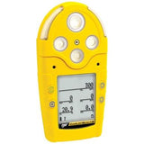 The BW Honeywell GasAlert Micro 5 IR Multi-Gas Monitor M5IR-XWBY-R is a yellow handheld device equipped with multiple sensors, including an infrared sensor on top. It features a digital display that shows various numeric values and indicators, making it ideal for monitoring air quality in confined spaces.