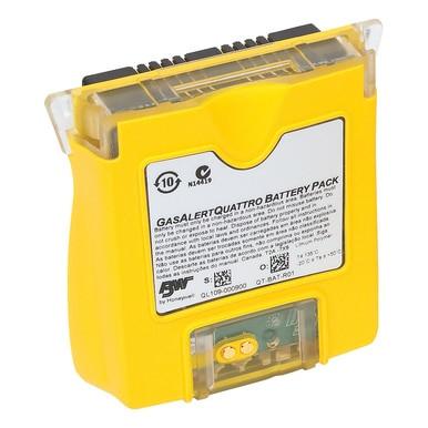 The BW Honeywell Quattro Lithium Polymer Battery Pack, in yellow, includes a front label featuring product information and safety symbols. The top incorporates connectors for straightforward device attachment, containing a dependable lithium polymer battery for optimal performance.