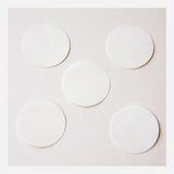 Five circular filters from the BW Honeywell Pump Hydrophobic Filter Replacement XT-RF-H5 pack are arranged on a plain, light surface, showcasing a clean efficiency reminiscent of Honeywell's renowned hydrophobic filter technology.