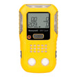 The yellow BW Clip4 4-Gas Detector BWC4-Y-N by BW comes with a digital display that shows gas levels in ppm. This compact monitor includes two sensors at the bottom and several buttons on the front for easy operation.