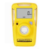 The BW Clip Real Time 2 Year H2S Detector 10-15 ppm BWC2R-H by BW Technologies, a yellow handheld device with a central round sensor and operational buttons, shows "0 ppm" for H2S on its display, indicating zero parts per million.