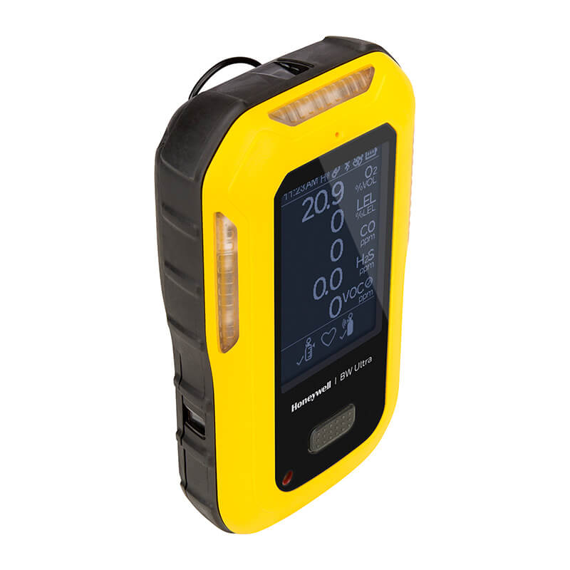 The BW Technologies by Honeywell BW Ultra Five-Gas Portable Gas Detector HU-X1W1H1M1 features a digital display for O2, H2S, LEL, CO, and more—ideal as a confined space monitor.