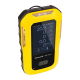 The BW Technologies by Honeywell BW Ultra Five-Gas Portable Gas Detector HU-X1W1H1M1 features a rugged yellow/black design, digital display for O2, CO, H2S, and VOCs, and visible controls—ideal as a confined space gas monitor.