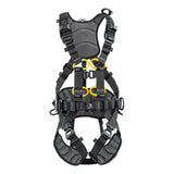 The Petzl Volt International Version Harness (C072CB0_) by Petzl is a black and yellow fall-arrest harness with padded straps, multiple adjustment buckles, and attachment points—ideal for tower work or climbing with superior comfort and safety.