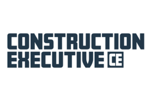 Logo of "Construction Executive" with bold, dark blue text. The letters "CE" are enclosed in a square on the right. The background is white.