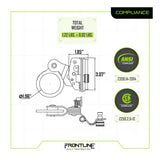 Technical diagram displays dimensions and 1.22 ± 0.02 lbs weight of the Frontline Self-Tracking Rope Grab for 5/8" Rope (RGSS58). Diagram labels show ANSI/CSA compliance and feature the Frontline Fall Protection logo at the bottom.