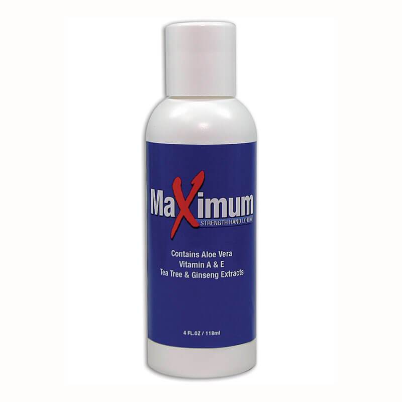 A white plastic bottle with a blue label displays "Coretex Maximum Strength Hand Lotion," enriched with soothing aloe vera, vitamins A and E, tea tree, and ginseng extracts. This 4 fl. oz. (118 ml) formula is ideal for eczema-prone skin, offering nourishing relief and care.