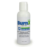 A white bottle of Coretex Lite Burn X Cooling Gel prominently displays blue and green text announcing it as "LIDOCAINE-FREE" with effective "BURN RELIEF." This water-based gel provides soothing relief for burns, sunburn, insect bites, and skin irritations. Size: 4 fl oz (118 ml).