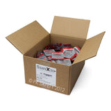 An open box of Coretex SunX SPF30 Sunscreen Pouches (300/Box) 71433 shows individually packaged red and silver towelettes inside, providing convenient, FDA compliant sun protection from the trusted Coretex brand.