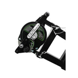 A close-up of the Frontline Patriot CS Davit with 3-Way Retrieval System by Frontline Fall Protection, featuring a black hand winch, turning handle, warning label, chain, and metal frame for manual fall arrest and rescue.