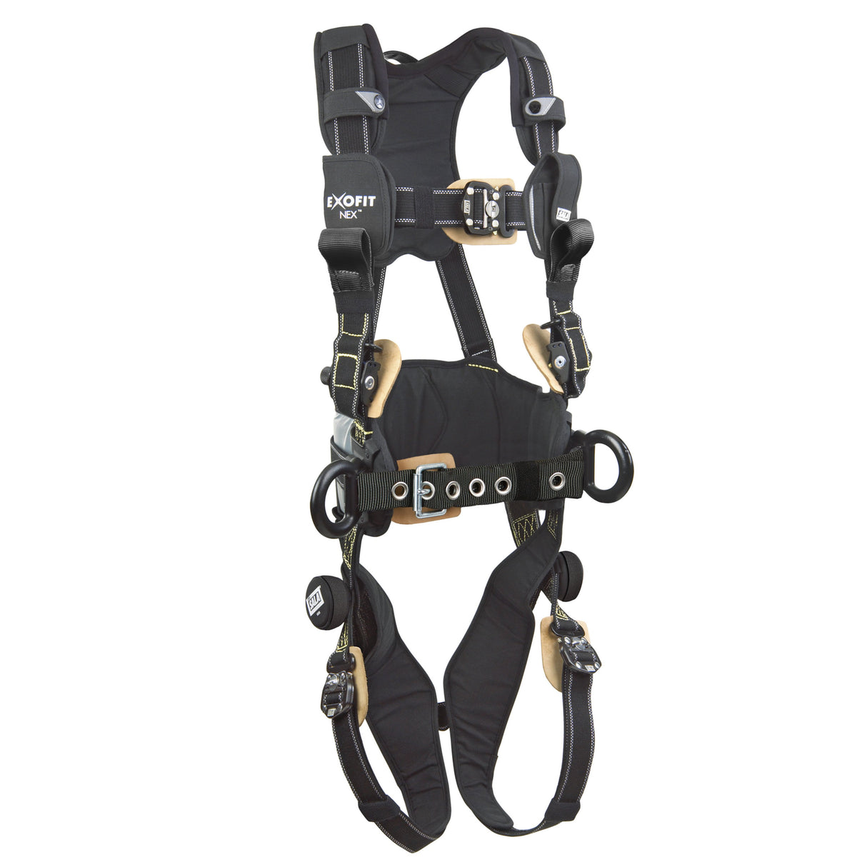 The DBI-SALA ExoFit NEX AF Construction Positioning Harness by 3M DBI-SALA Fall Protection provides exceptional fall protection, featuring adjustable straps, buckles, and multiple attachment points. With comfort padding on the shoulder and leg straps, it ensures comfort and is ideal for construction positioning tasks.