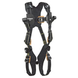 The DBI-SALA ExoFit NEX Comfort Arc Flash Rescue Safety Harness from 3M DBI-SALA Fall Protection showcases a black and gray design with comfort padding, adjustable straps, and metal buckles. It offers enhanced fall protection for industrial or construction settings.