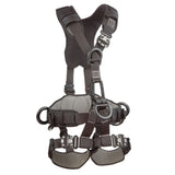 The 3M DBI-SALA ExoFit NEX Rope Access/Rescue Harness Black, from 3M DBI-SALA Fall Protection, is a safety harness equipped with comfort padding, padded shoulder straps, leg loops, adjustable buckles, and metal hooks. It's designed to provide a secure fit and comfort during activities such as climbing or construction.