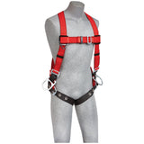 A gray mannequin showcases the 3M Protecta P200 Hot Work Vest Positioning Safety Harness from 3M DBI-SALA Fall Protection, featuring black straps and silver metal buckles, expertly crafted for personal fall protection.