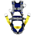 Introducing the 3M DBI-SALA ExoFit X200 Comfort Oil & Gas Climbing/Positioning Safety Harness 140205_ by 3M DBI-SALA Fall Protection. This harness, featuring a combination of blue, gray, and yellow colors with metallic buckles and loops for secure attachment, incorporates shoulder straps, a waist belt, and leg loops. It is engineered to deliver robust support for various safety applications in the oil & gas industry or climbing/positioning activities.