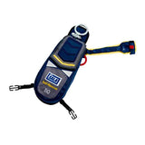 A must-have for your essential safety gear, the 3M DBI-SALA Personal Self-Rescue Kit 332005_ is a blue and gray device equipped with a metal loop, safety straps, and buckles. Sporting the "3M" logo and the text “Self-Rescue 50” on the front, it also features a universal harness attachment for enhanced security.