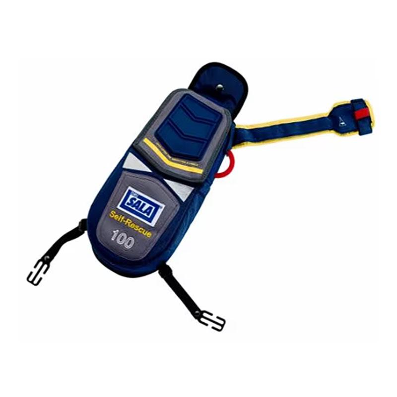 The "3M DBI-SALA Personal Self-Rescue Kit 332005" from 3M DBI-SALA Fall Protection, available in blue and gray, is a compact self-rescue solution equipped with adjustable straps and clips for seamless integration with any universal harness attachment, ensuring optimal safety.