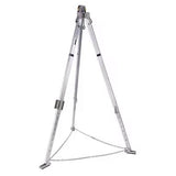 A lightweight aluminum tripod with telescoping adjustable locking legs and a stabilizing chain across the base, featuring a pulley mechanism at the top, similar to the 3M DBI-SALA Fall Protection Confined Space Aluminum Tripod 800014.