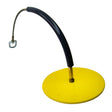 The Frontline Drop Thru Anchor Round Plate with Cable by Frontline Fall Protection is a portable fall protection solution with a yellow circular base, flexible black arm, and metal clip for overhead anchoring.